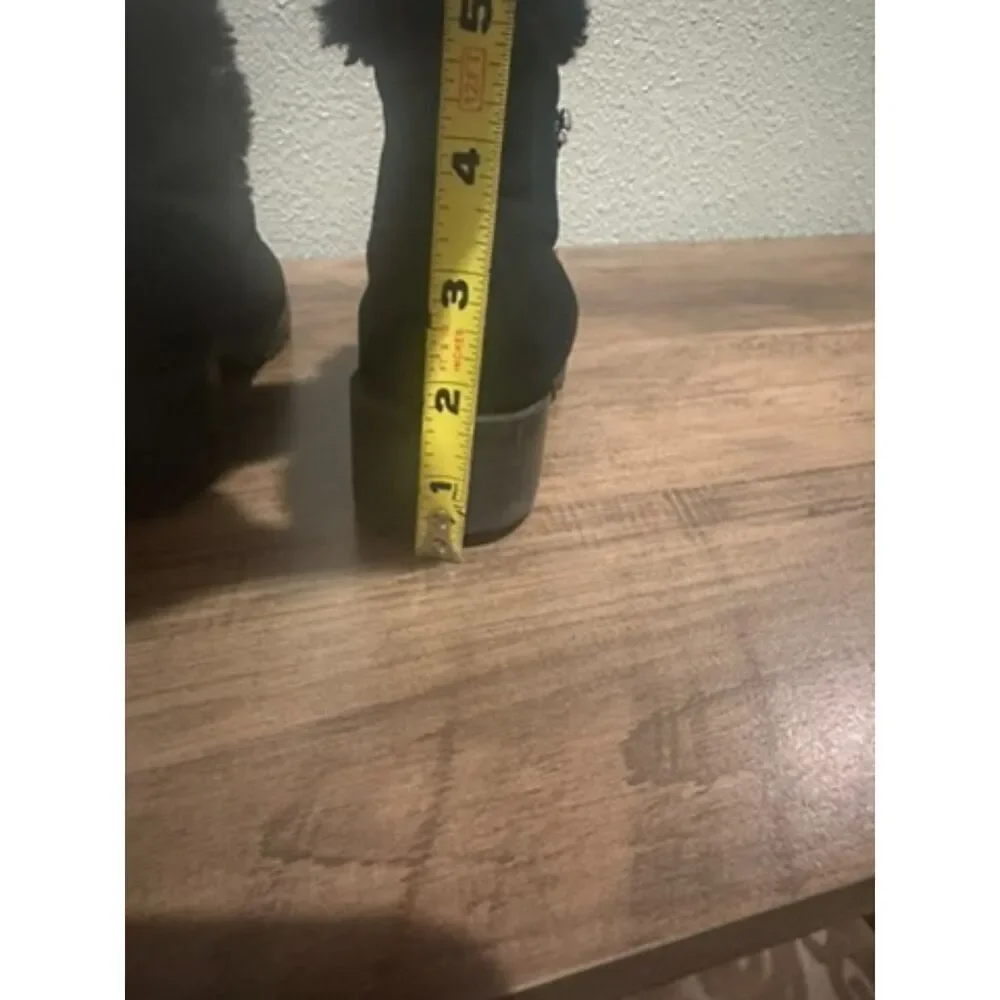 Annie Black Girl Heel Booties with Cute Button/Crystal with Faux Fur Size 11